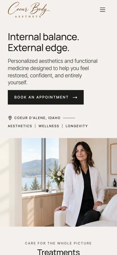 The live coeurbodyaesthetx.com homepage on a phone