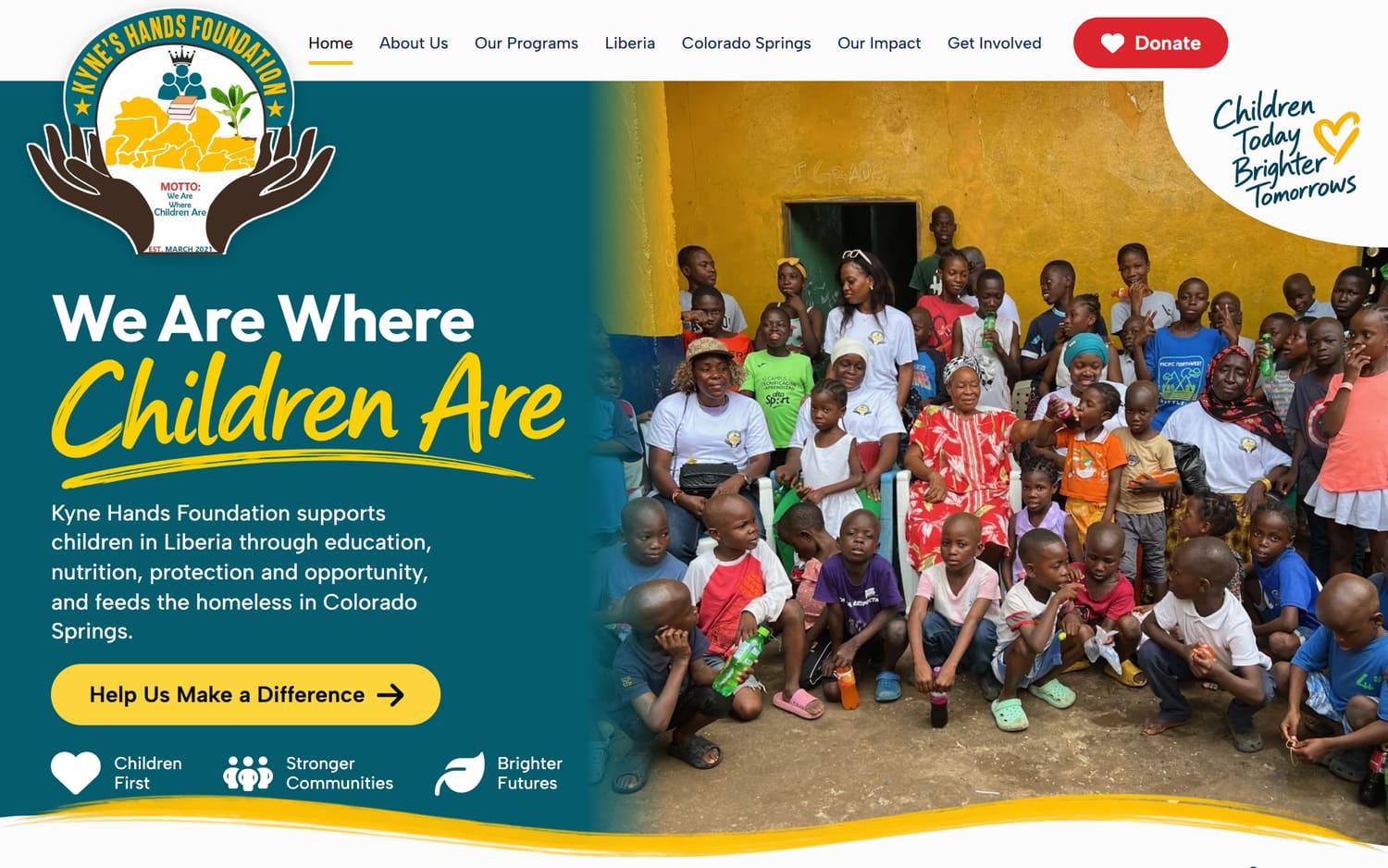 Homepage of Kyne Hands Foundation, a community & experiences website in Colorado Springs, CO built by LocalForge